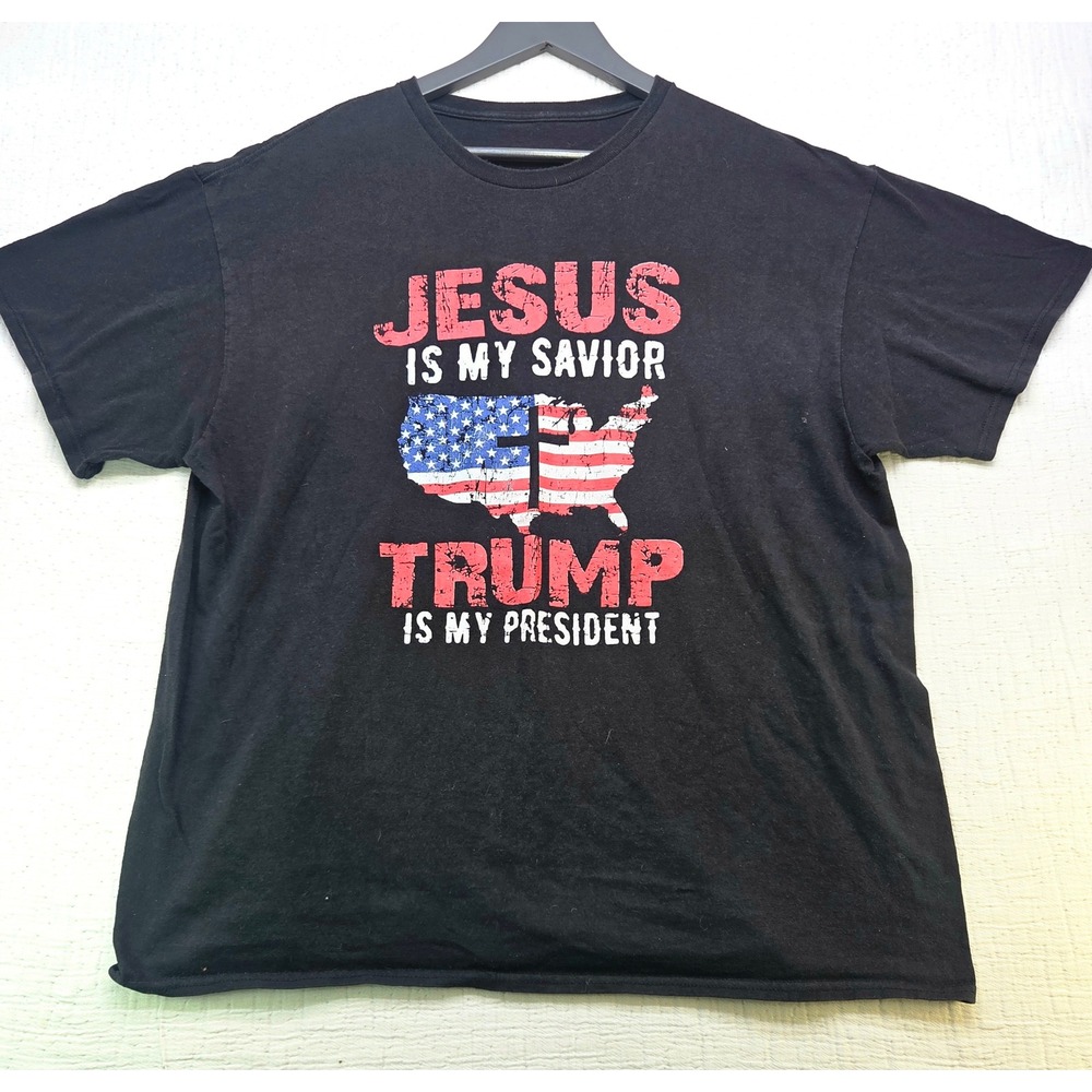 Jesus Is My Savior Trump Is My President Black Graphic T-Shirt Mens XL